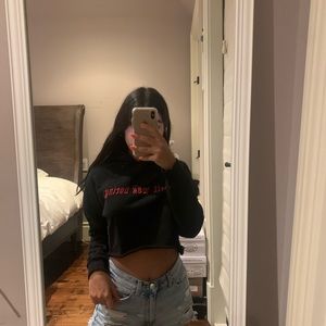 “hell was boring” black cropped hoodie